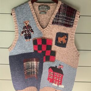 Ralph Lauren Hand Knit Vest in Blue and Tan